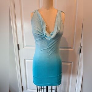 Y2K Blue Ombre Cowl Neck Open Back Mini Dress | Size Small
